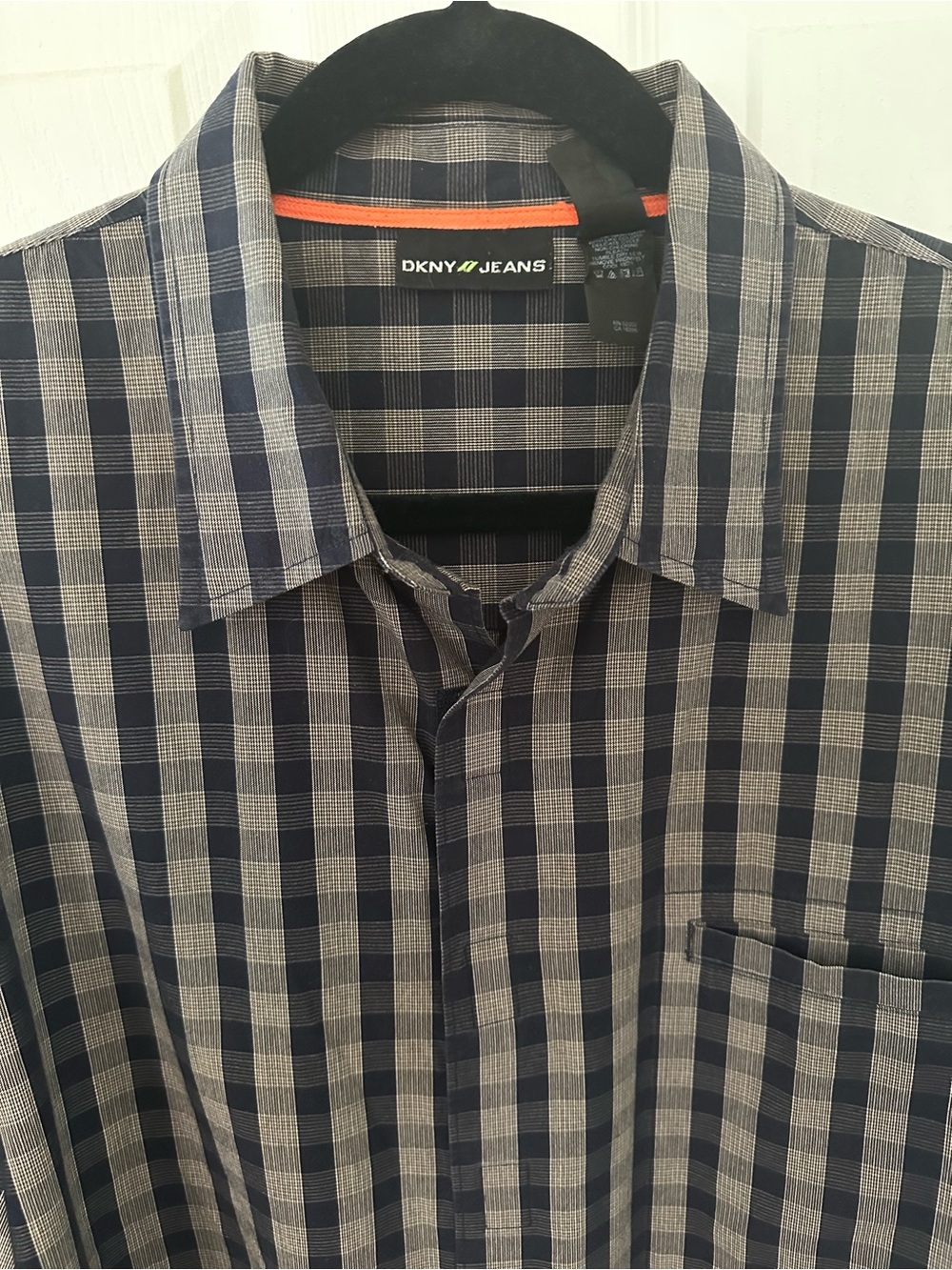 Dkny Jeans Men’s Black and Tan Plaid Button-Down Shirt